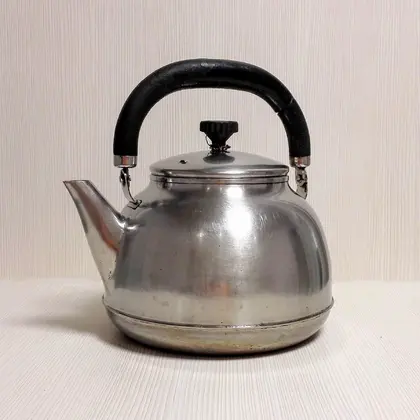 Vintage Soviet Stainless Steel Teapot. Old Silver Metal Tea Pot