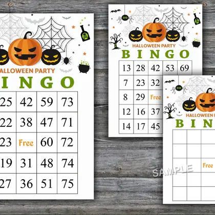 Halloween bingo cards, 60 Printable card, DOWNLOAD-44