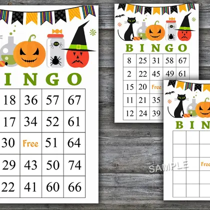 Halloween bingo cards, 60 Printable card, DOWNLOAD-45