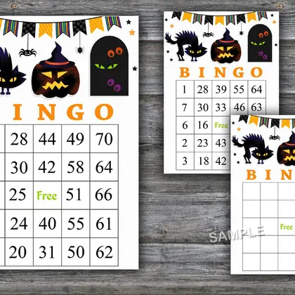 Halloween bingo cards, 60 Printable card, DOWNLOAD-47