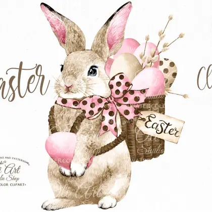 Easter bunny clipart, Cute wreath, easter eggs, clipart PNG