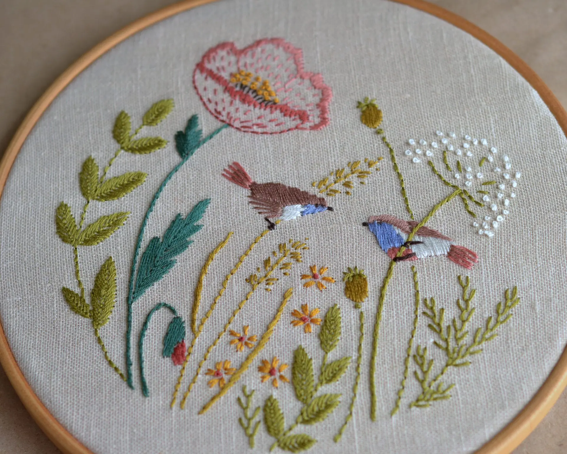 Floral hand embroidery pattern PDF. Poppy flowers & birds 2 Floral hand embroidery pattern PDF. Poppy flowers & birds - Image 2