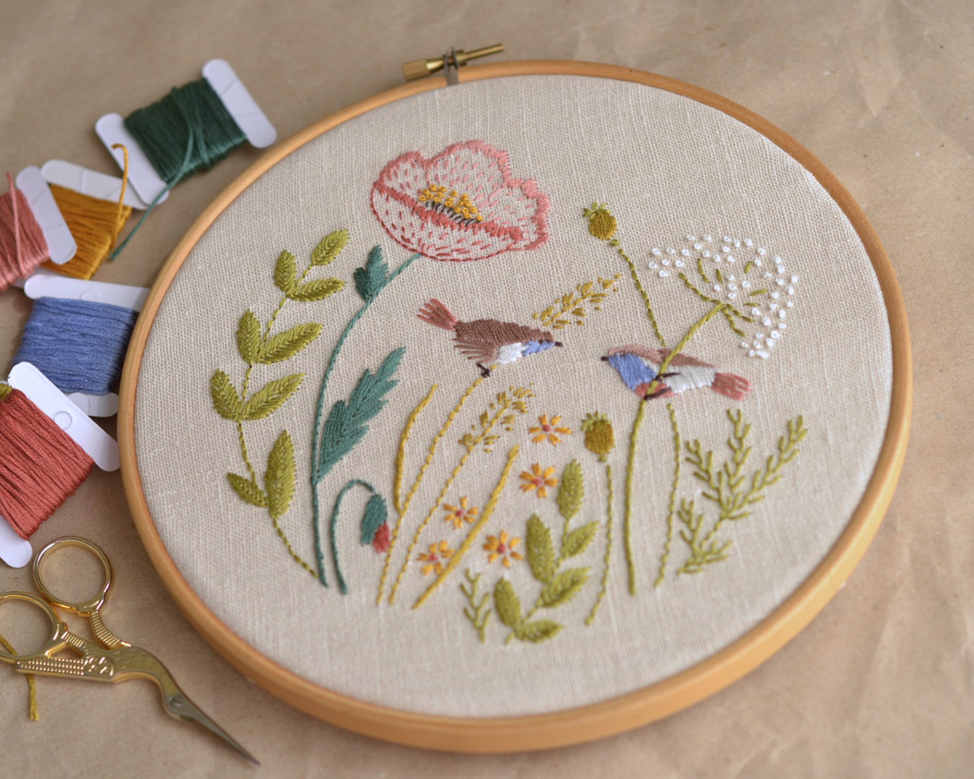 Floral hand embroidery pattern PDF. Poppy flowers & birds 7 Floral hand embroidery pattern PDF. Poppy flowers & birds - Image 7