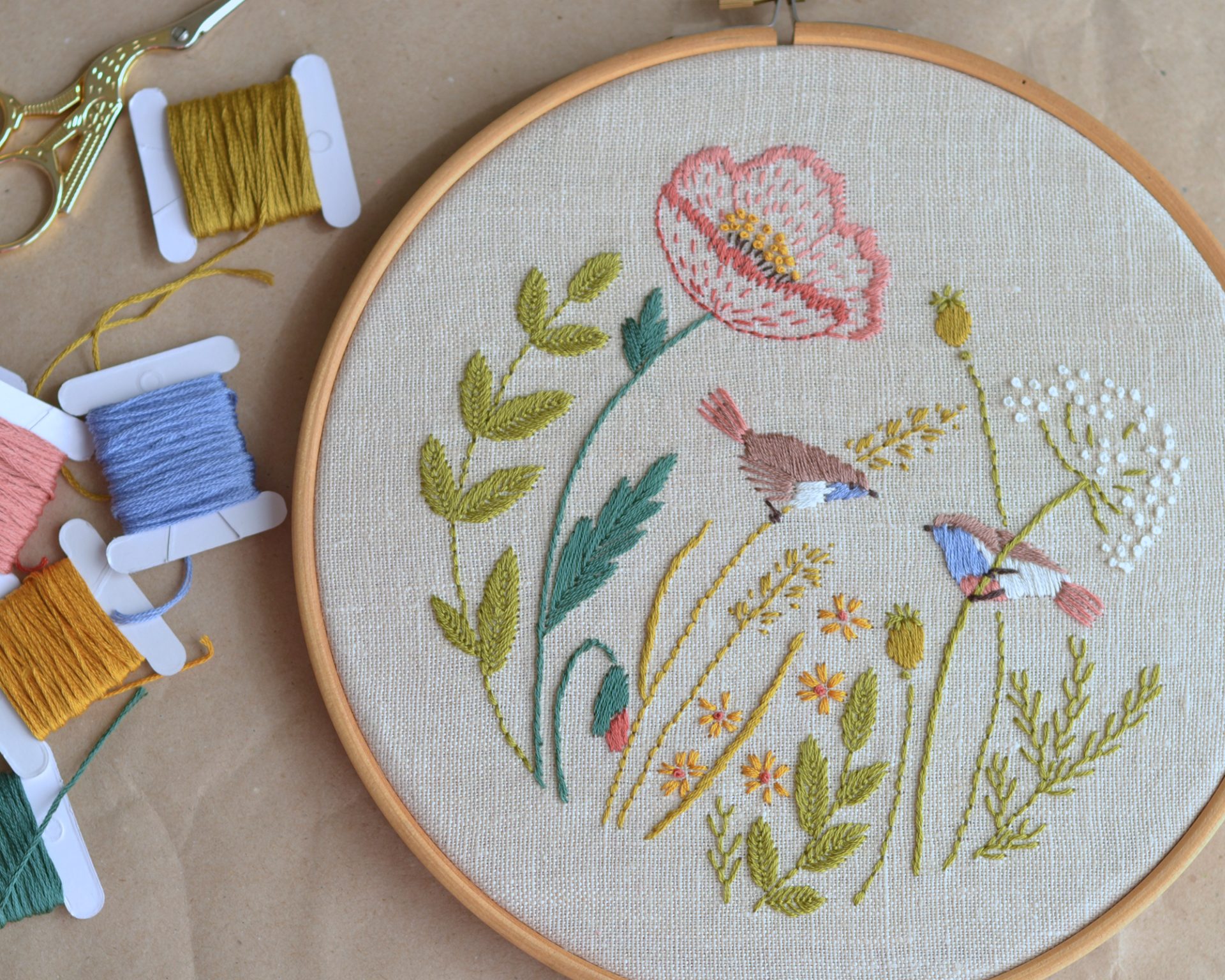 Floral hand embroidery pattern PDF. Poppy flowers & birds 5 Floral hand embroidery pattern PDF. Poppy flowers & birds - Image 5
