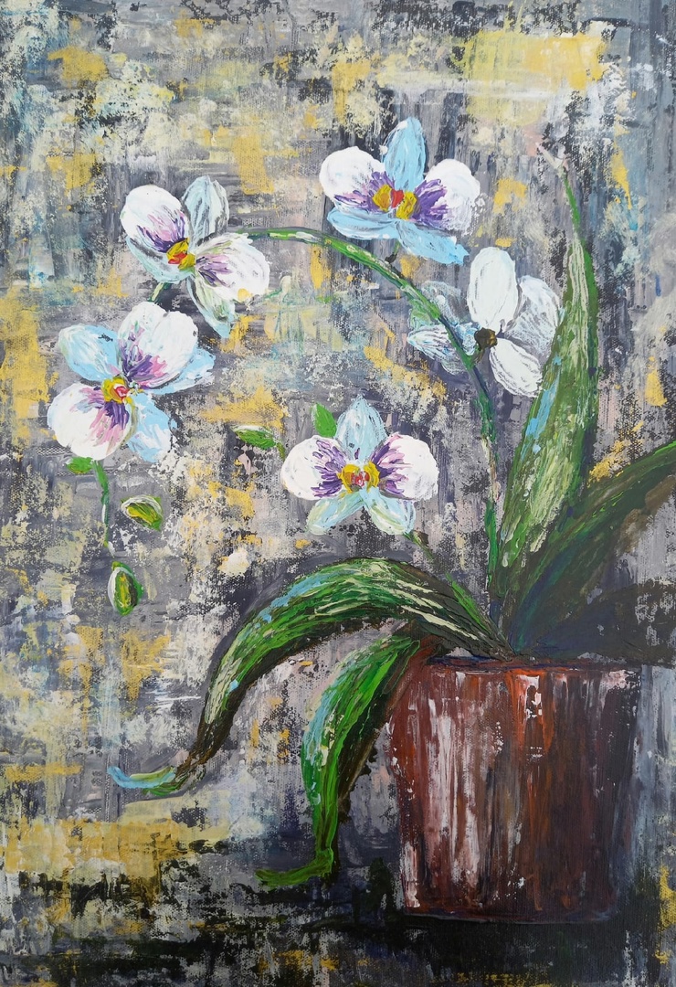 Floral interior painting 14*20" acrylic orchid by Yalozik 7 Floral interior painting 14*20" acrylic orchid by Yalozik - Image 7