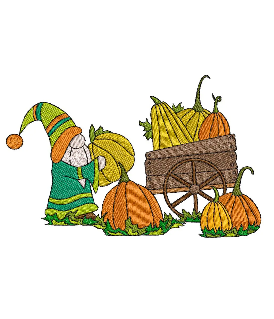 Embroidery Design Fall Gnome With a Cart and Pumpkins 1 Embroidery Design Fall Gnome With a Cart and Pumpkins