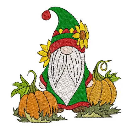 Machine Embroidery Gnome and Pumpkins