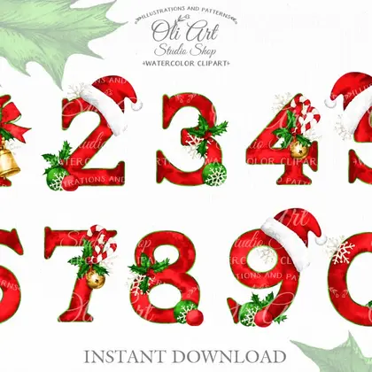 Christmas number set clipart. Digital clipart png format. Xmas.