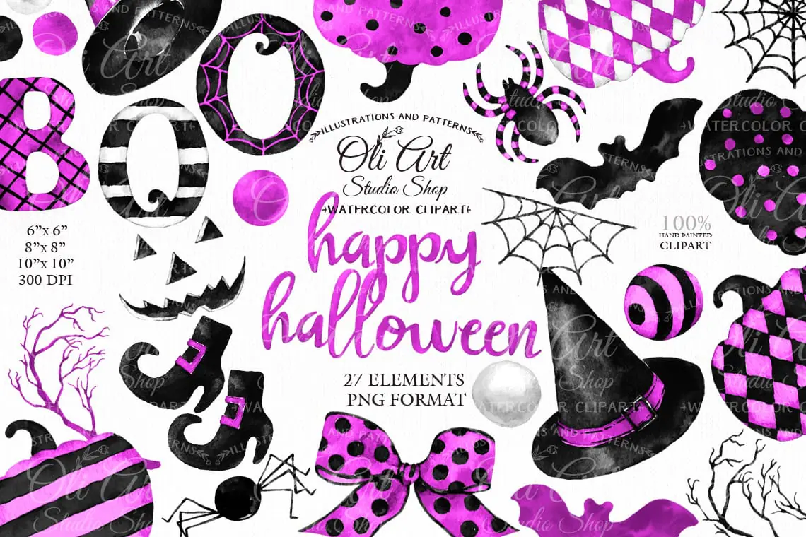 Happy HALLOWEEN clipart. Watercolor Fall, Hand painted clipart 1 Happy HALLOWEEN clipart. Watercolor Fall, Hand painted clipart