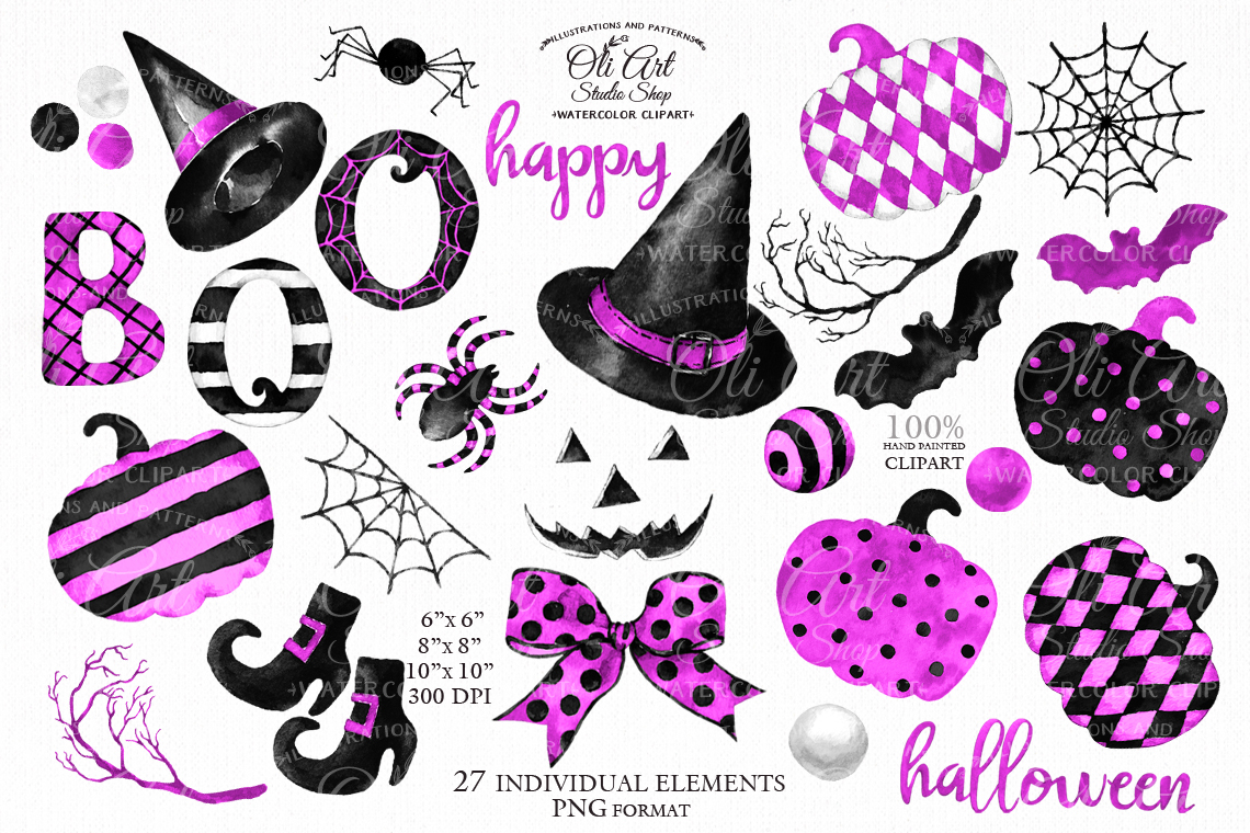 Happy HALLOWEEN clipart. Watercolor Fall, Hand painted clipart 2 Happy HALLOWEEN clipart. Watercolor Fall, Hand painted clipart - Image 2