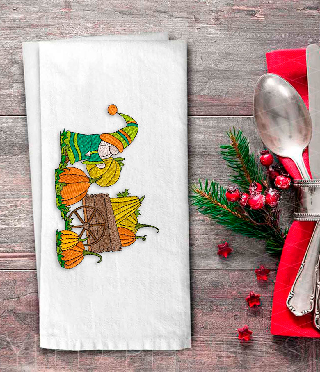 Embroidery Design Fall Gnome With a Cart and Pumpkins 3 Embroidery Design Fall Gnome With a Cart and Pumpkins - Image 3