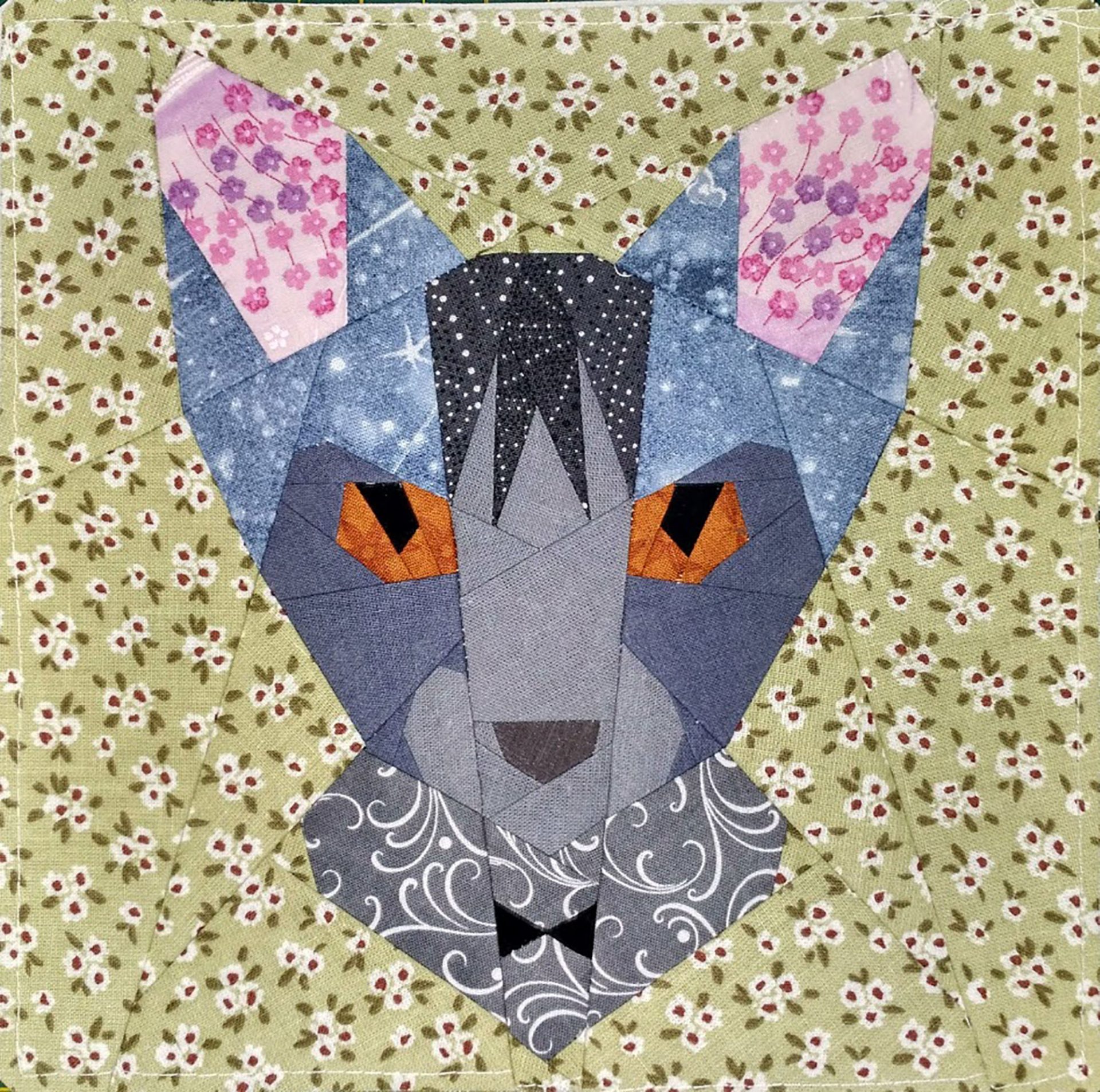 10in Cat Quilt Block PDF Pattern (4 versions) Paper Piecing 7 Cat Quilt Block PDF Pattern