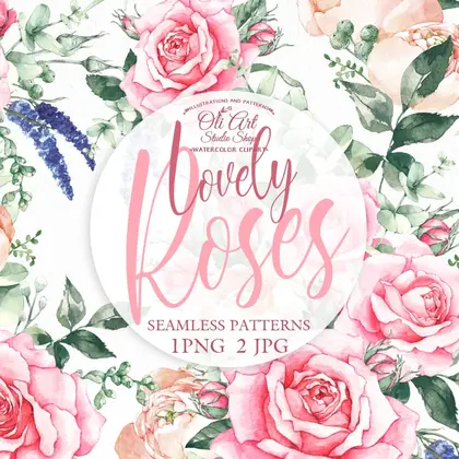 Watercolor Seamless pattern roses flowers