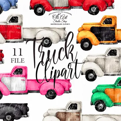 Watercolor clipart, Vintage Truck, Retro Trucks, instant download