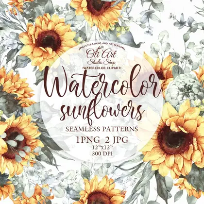 Seamless Patterns. SunFlowers. Hand Drawn graphics.