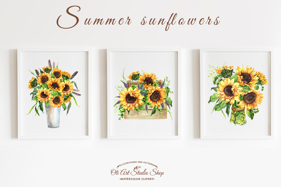 Sunflower Watercolor Clipart, Sunflower bouquet Clipart 3 Sunflower Watercolor Clipart, Sunflower bouquet Clipart - Image 3