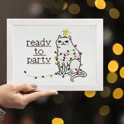 Funny Christmas cat cross stitch pattern