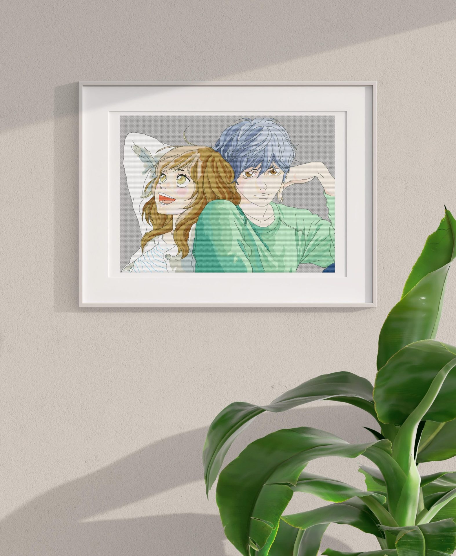 Anime cross stitch pattern Blue Spring Ride Couple 2 anime cross stitch pattern blue spring