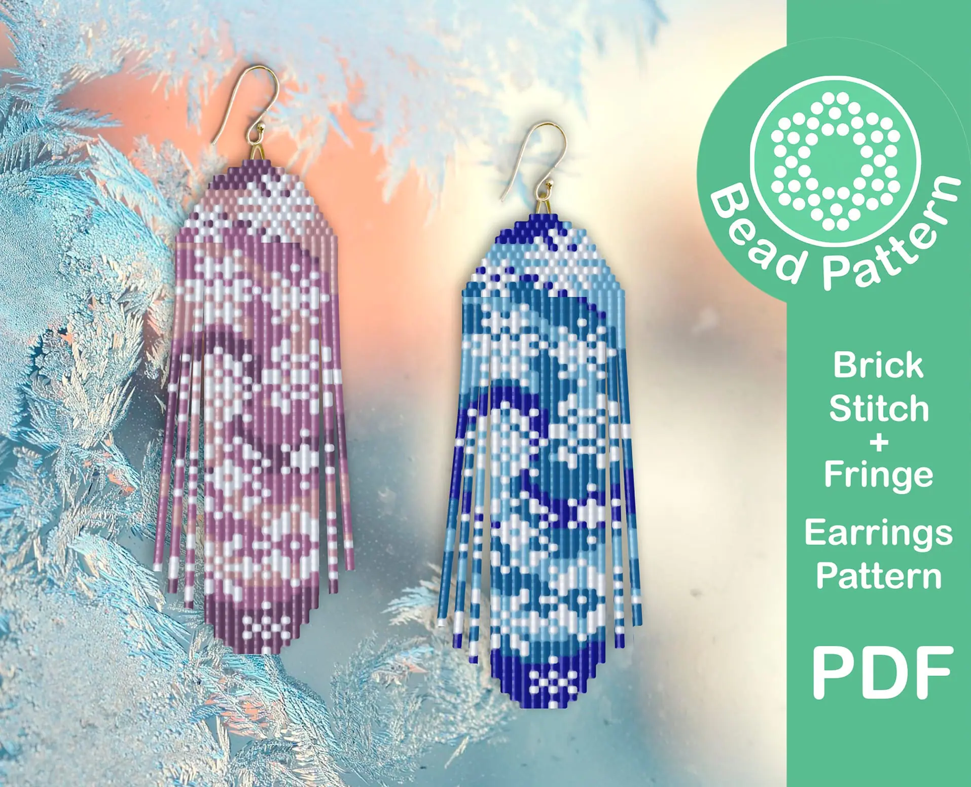 Snowflake fringe earrings pattern 1 Beaded Christmas Fringe Earrings