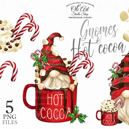 Christmas gnomes hot cocoa clipart PNG Cute characters Scandinavian
