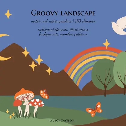 Groovy abstract landscape creator clipart, Mountain illustration