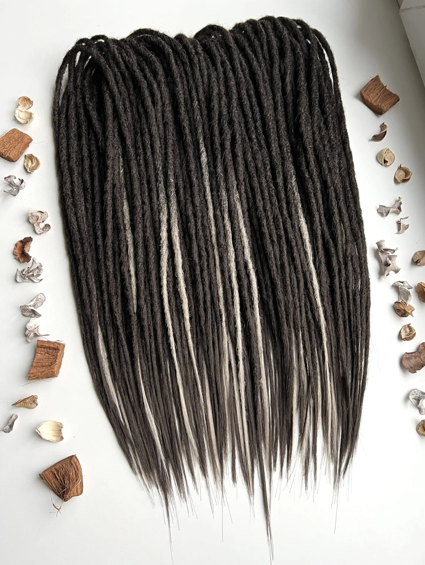 Very dark brown dreads with gray accents. Fake dreadlocks 1 Very dark brown dreads with gray accents. Fake dreadlocks