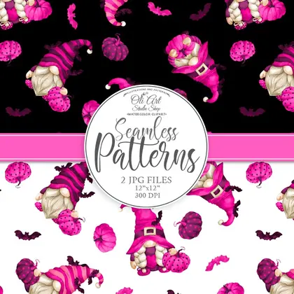 Seamless patterns. Halloween gnomes Happy holidays Cute characters