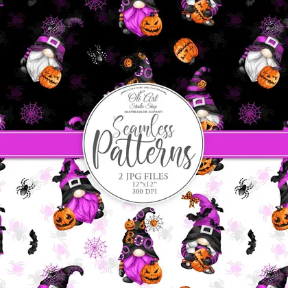 Seamless patterns Halloween gnomes Happy holidays. Cute characters
