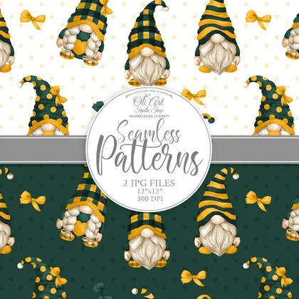 Gnomes. Cute characters. Digital paper seamless patterns.