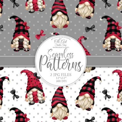 Gnomes. Cute characters. Digital paper seamless patterns.