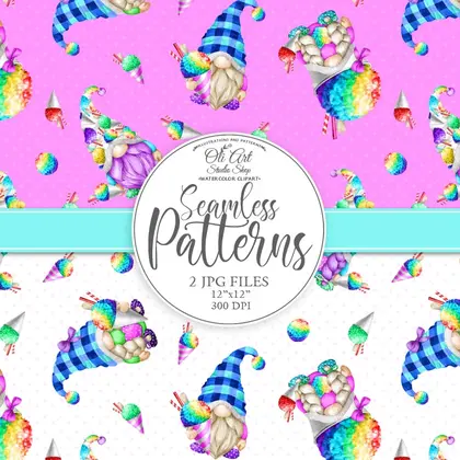 Seamless patterns Gnomes & Snow cone Digital paper cute characters