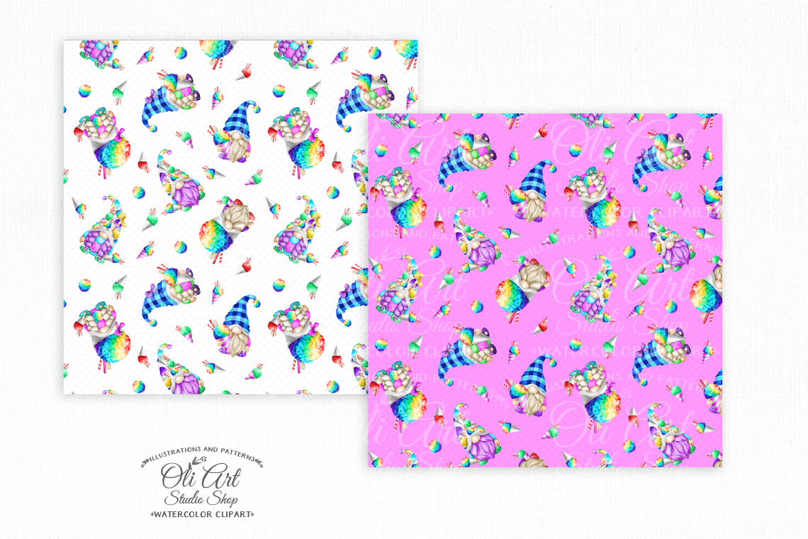 Seamless patterns Gnomes & Snow cone Digital paper cute characters 2 Seamless patterns Gnomes & Snow cone Digital paper cute characters - Image 2