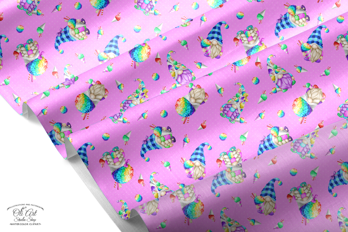 Seamless patterns Gnomes & Snow cone Digital paper cute characters 3 Seamless patterns Gnomes & Snow cone Digital paper cute characters - Image 3