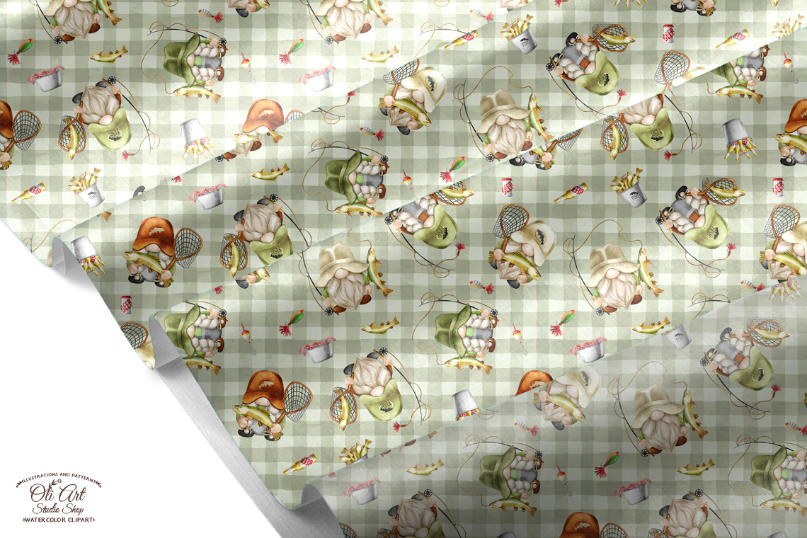 Fishing Gnome. Digital paper, cute characters seamless patterns. 3 Fishing Gnome. Digital paper, cute characters seamless patterns. - Image 3