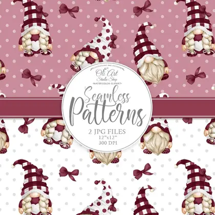Gnomes. Cute characters. Digital paper seamless patterns.