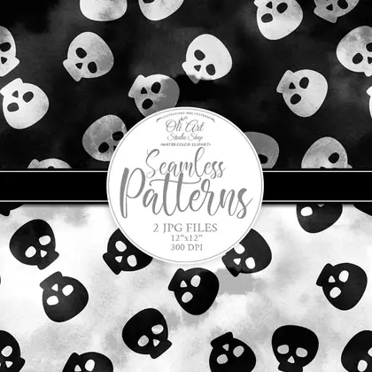 Scull Digital paper, cute character seamless patterns