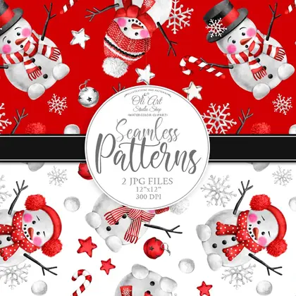 Seamless patterns. Сhristmas snowmens. Happy holidays