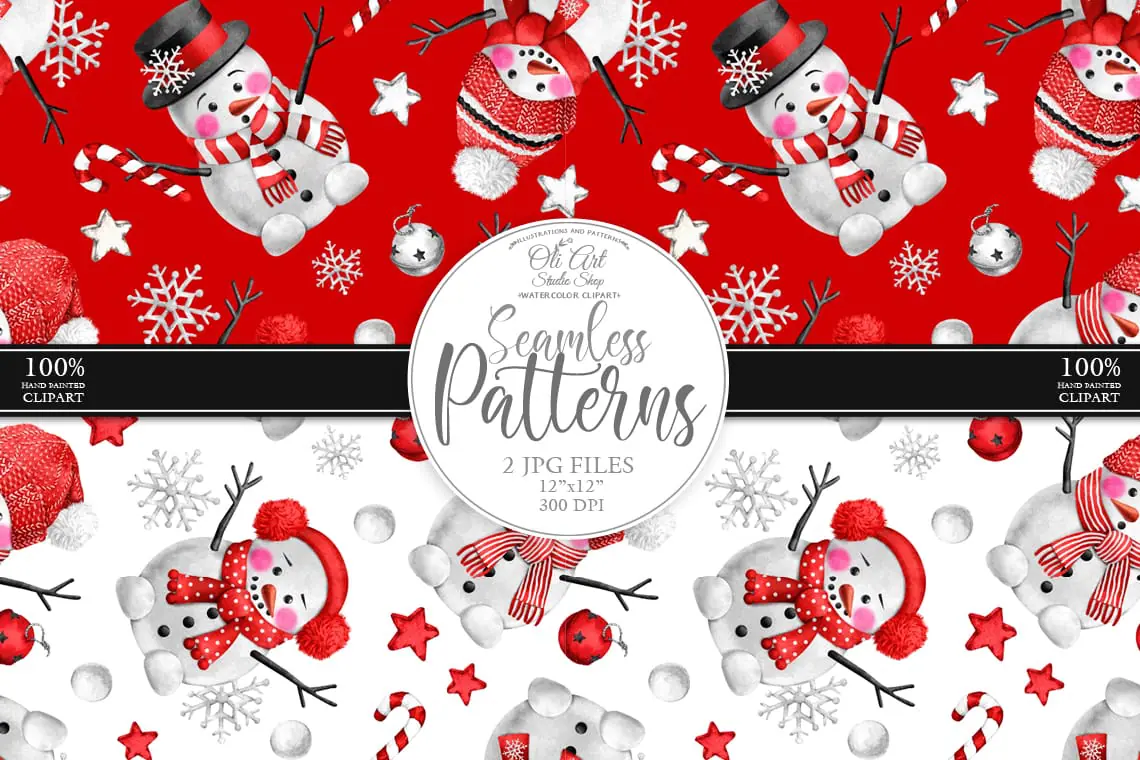 Seamless patterns. Сhristmas snowmens. Happy holidays 1 Seamless patterns. Сhristmas snowmens. Happy holidays