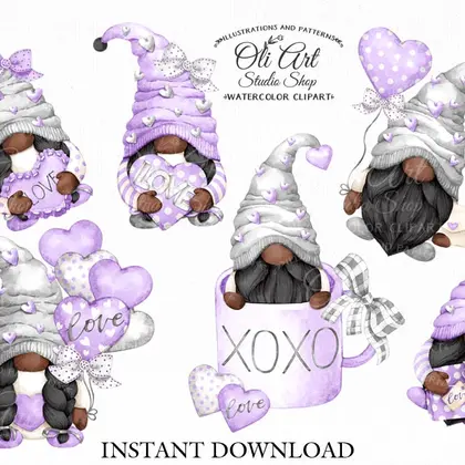 Watercolor Valentine’s Gnomes PNG clipart, love clipart