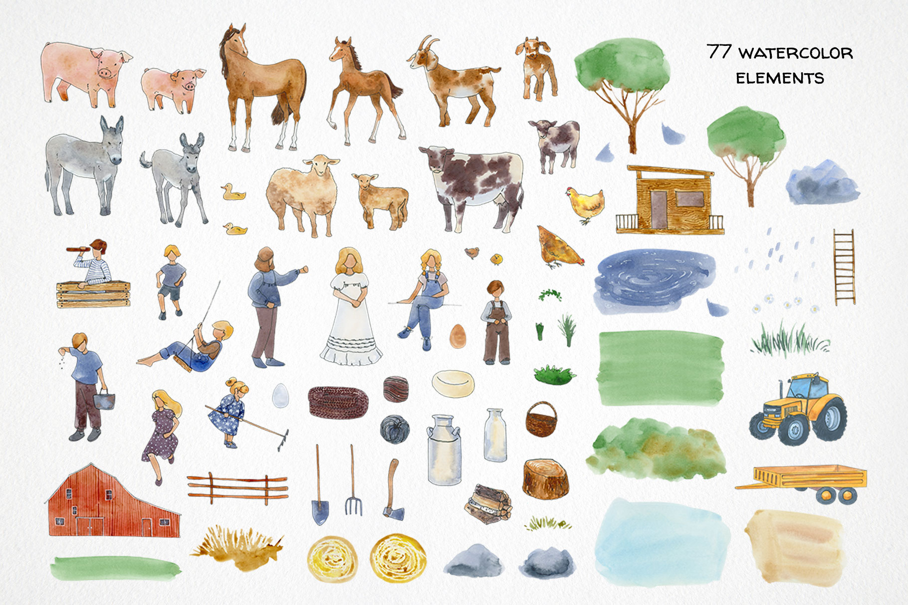 Farm animals clipart, Watercolor kids illustrations 2 Farm animals clipart, Watercolor kids illustrations - Image 2