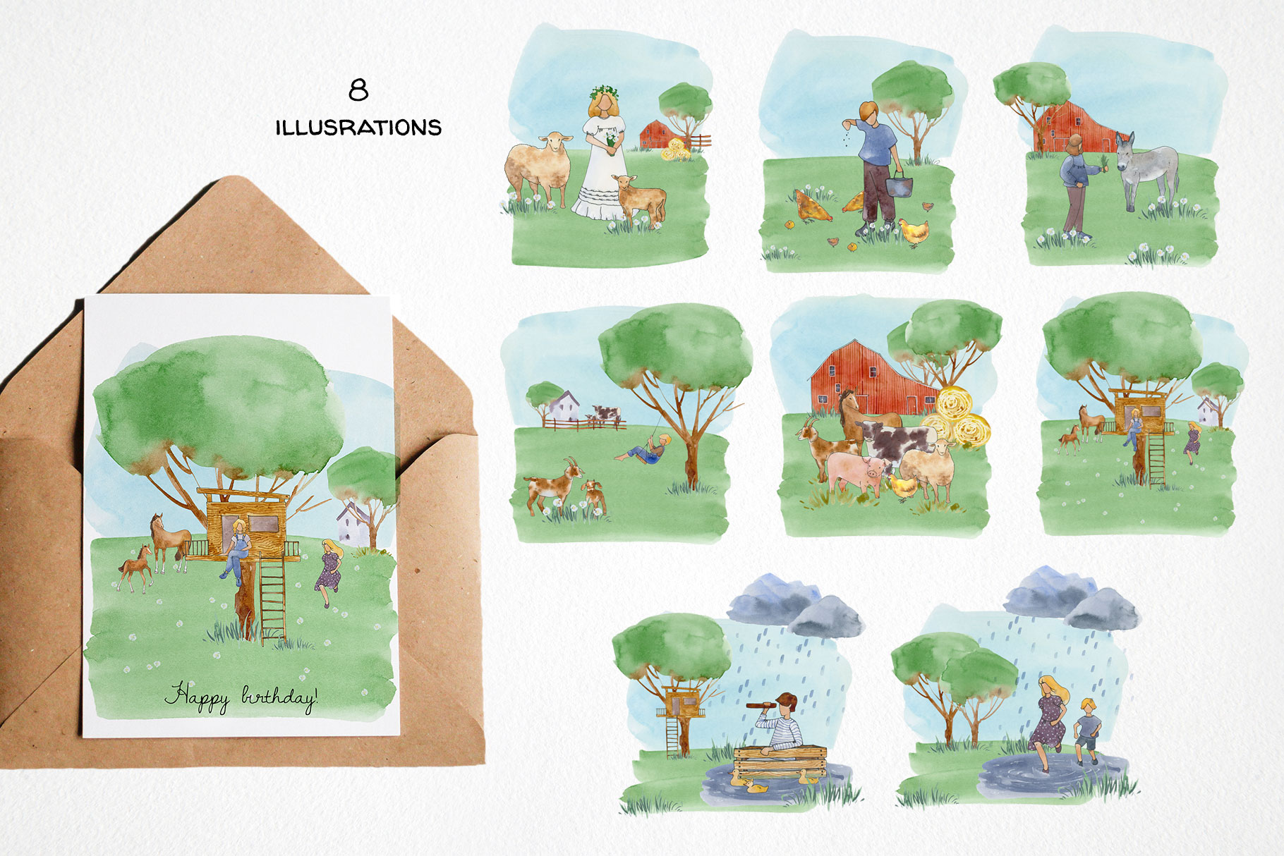 Farm animals clipart, Watercolor kids illustrations 4 Farm animals clipart, Watercolor kids illustrations - Image 4
