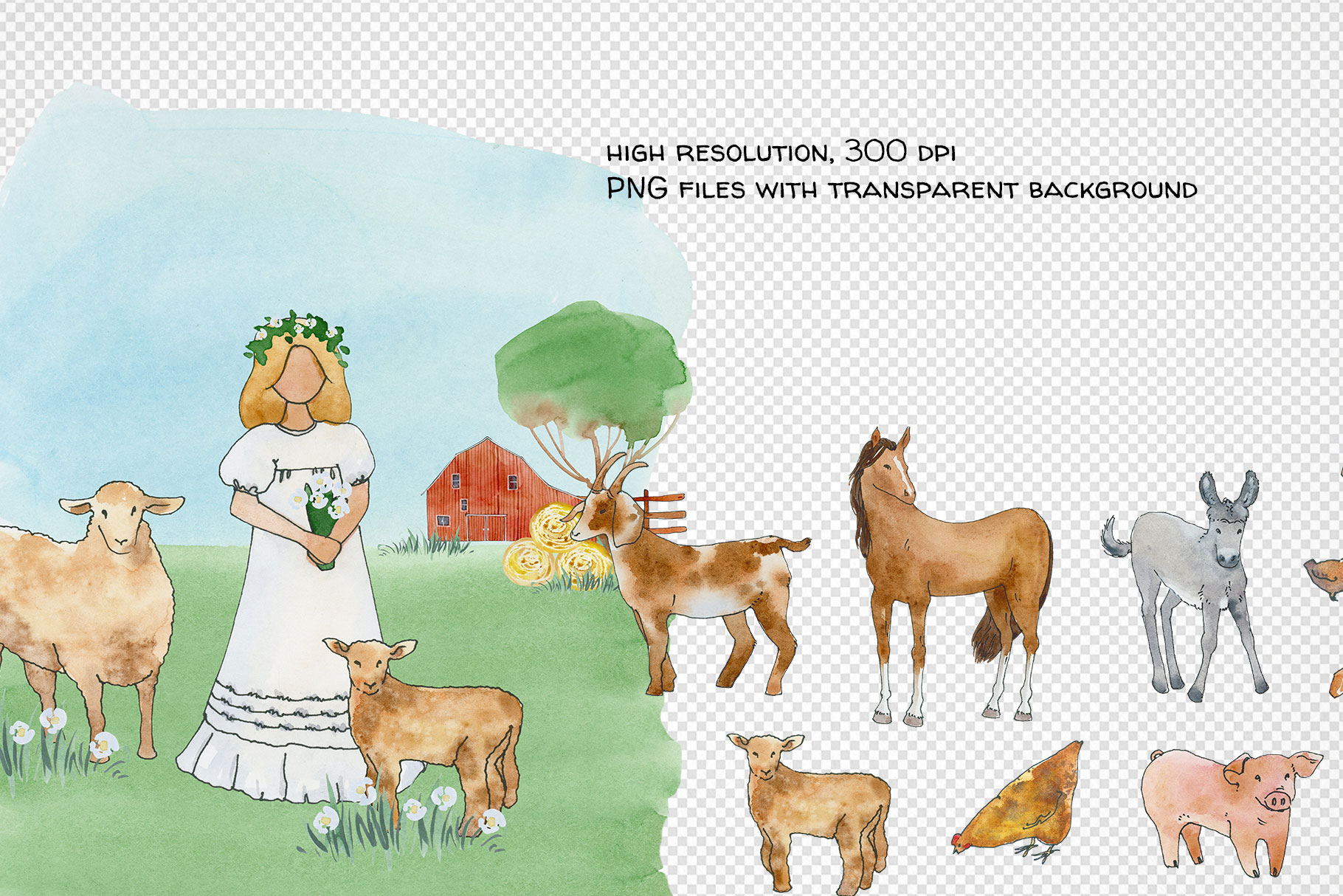 Farm animals clipart, Watercolor kids illustrations 7 Farm animals clipart, Watercolor kids illustrations - Image 7