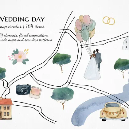 wedding map creator watercolor clipart