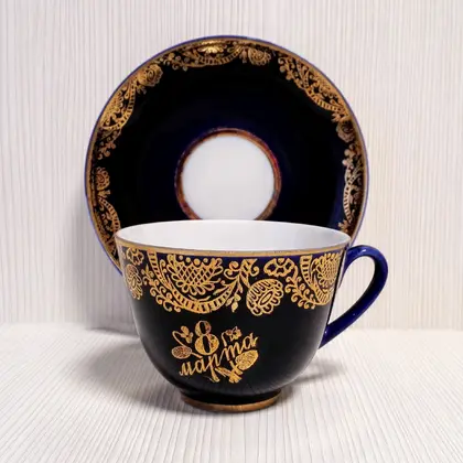 Soviet Vintage Lomonosov Cobalt Blue Coffee Teacup. Porcelain LFZ