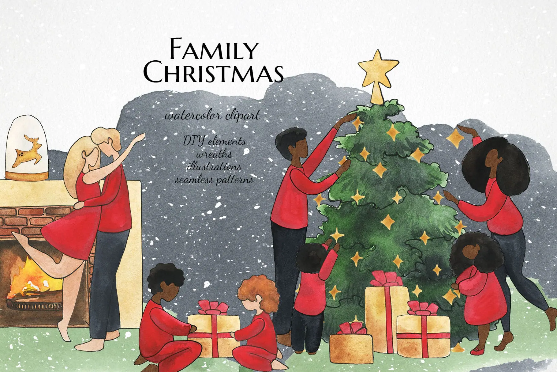 Family Christmas clipart, Watercolor illustrations 1 Family Christmas clipart, Watercolor illustrations