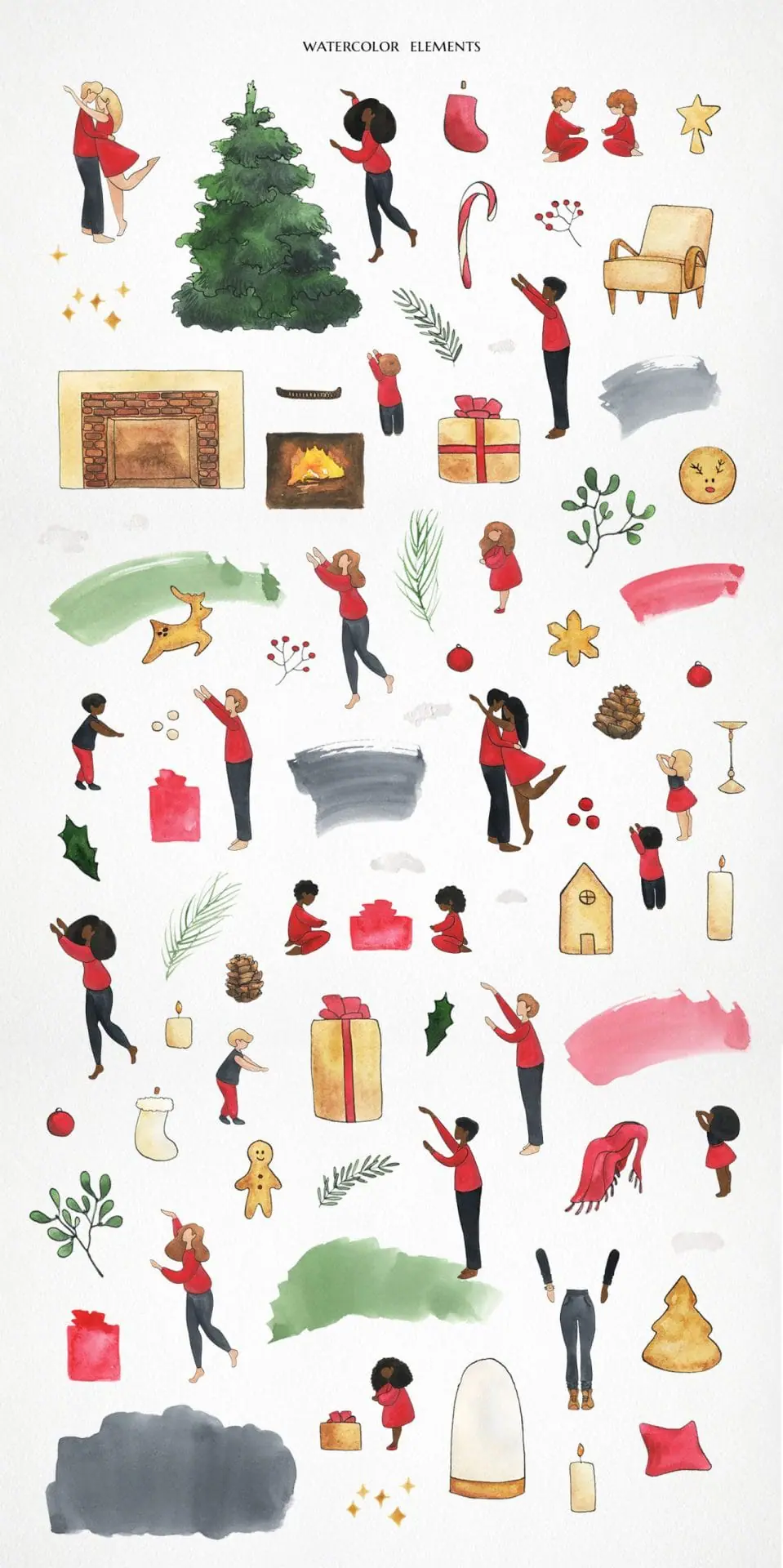 Family Christmas clipart, Watercolor illustrations 2 Family Christmas clipart, Watercolor illustrations - Image 2