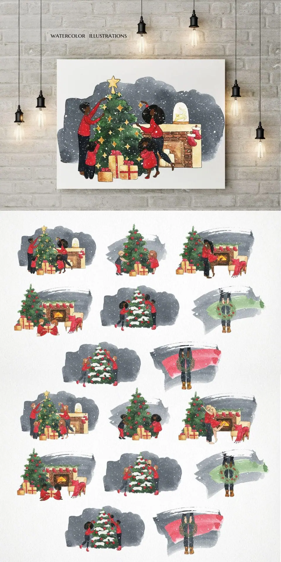 Family Christmas clipart, Watercolor illustrations 3 Family Christmas clipart, Watercolor illustrations - Image 3