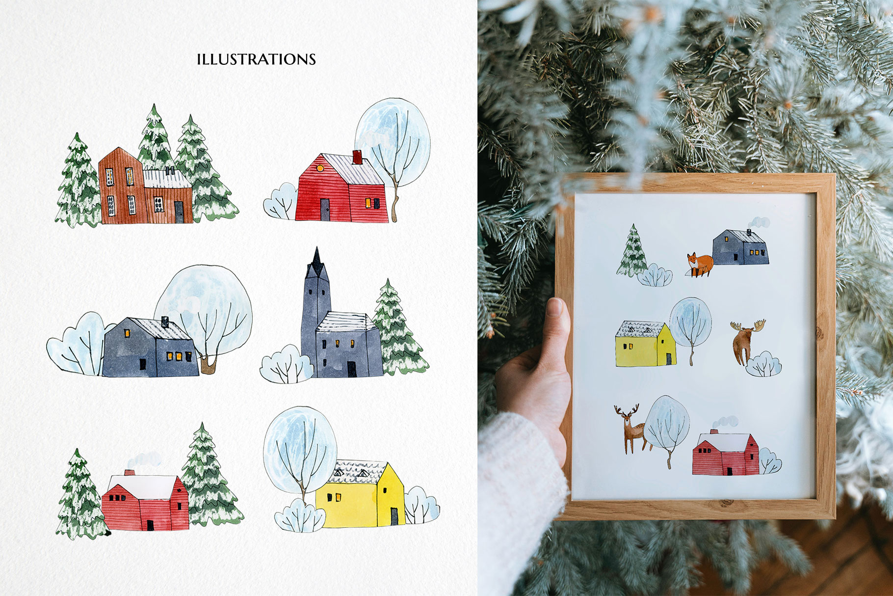 winter forest clipart, watercolor Christmas woodland animals illustrations 10 winter forest clipart, watercolor Christmas woodland animals illustrations - Image 10
