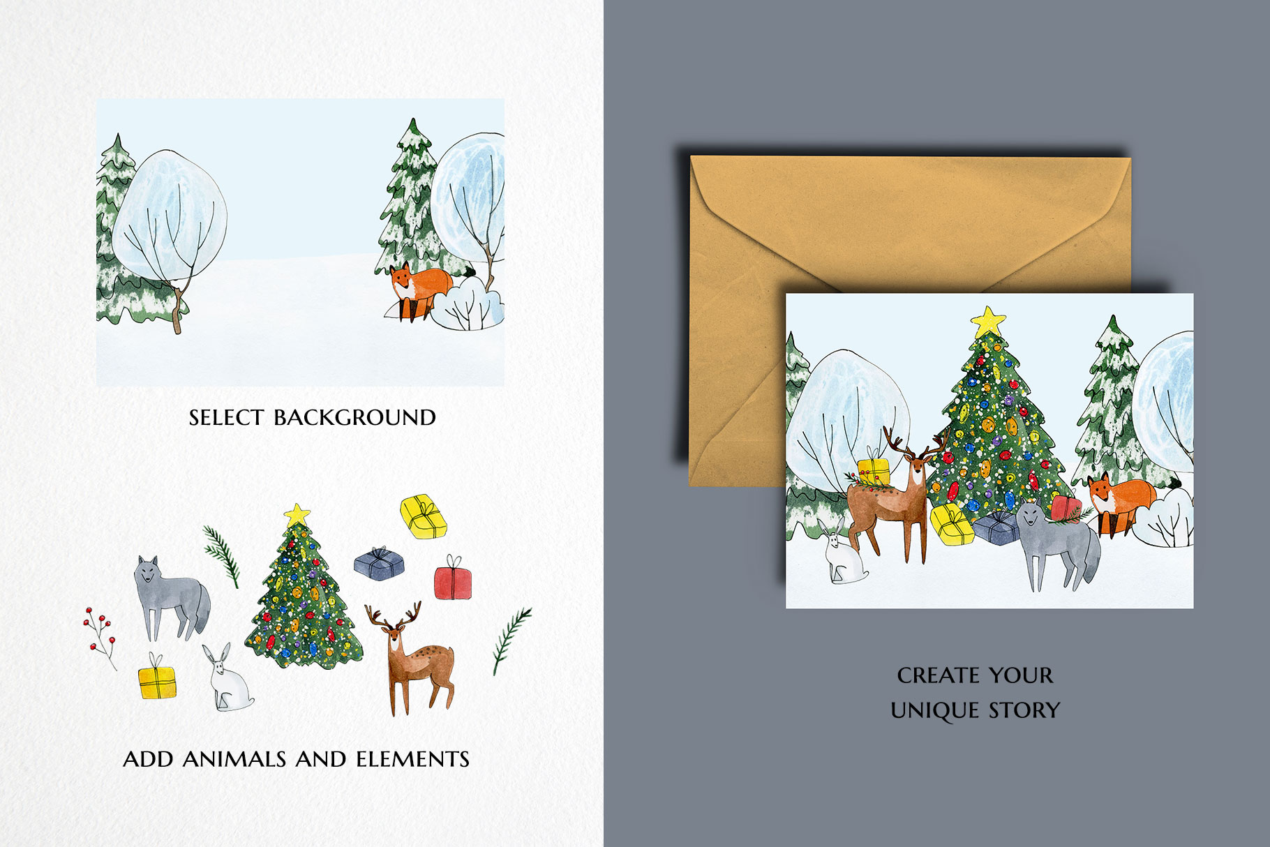 winter forest clipart, watercolor Christmas woodland animals illustrations 13 winter forest clipart, watercolor Christmas woodland animals illustrations - Image 13