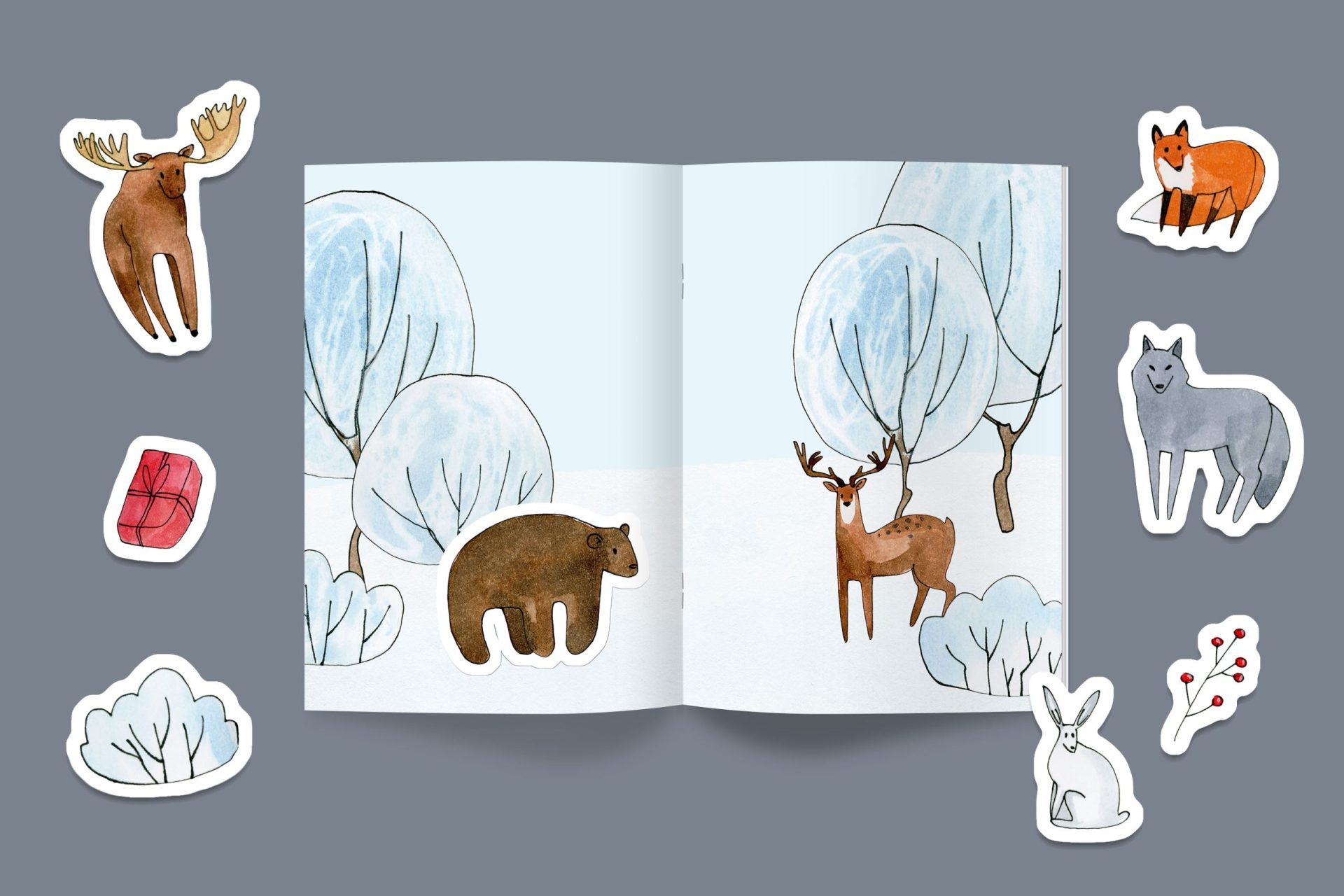 winter forest clipart, watercolor Christmas woodland animals illustrations 14 winter forest clipart, watercolor Christmas woodland animals illustrations - Image 14